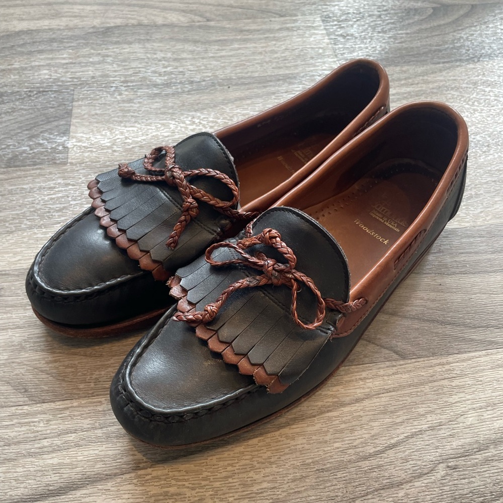 Allen Edmonds Classic Two-Tone Leather Kiltie Loafers 9 Black & Brown Woodstock
